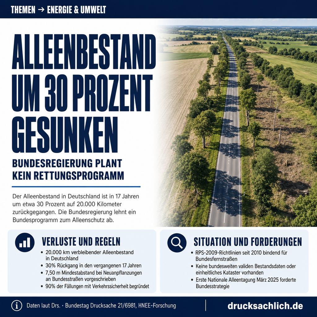 Alleenschutz an Bundesstraßen: Kein Bundesprogramm geplant