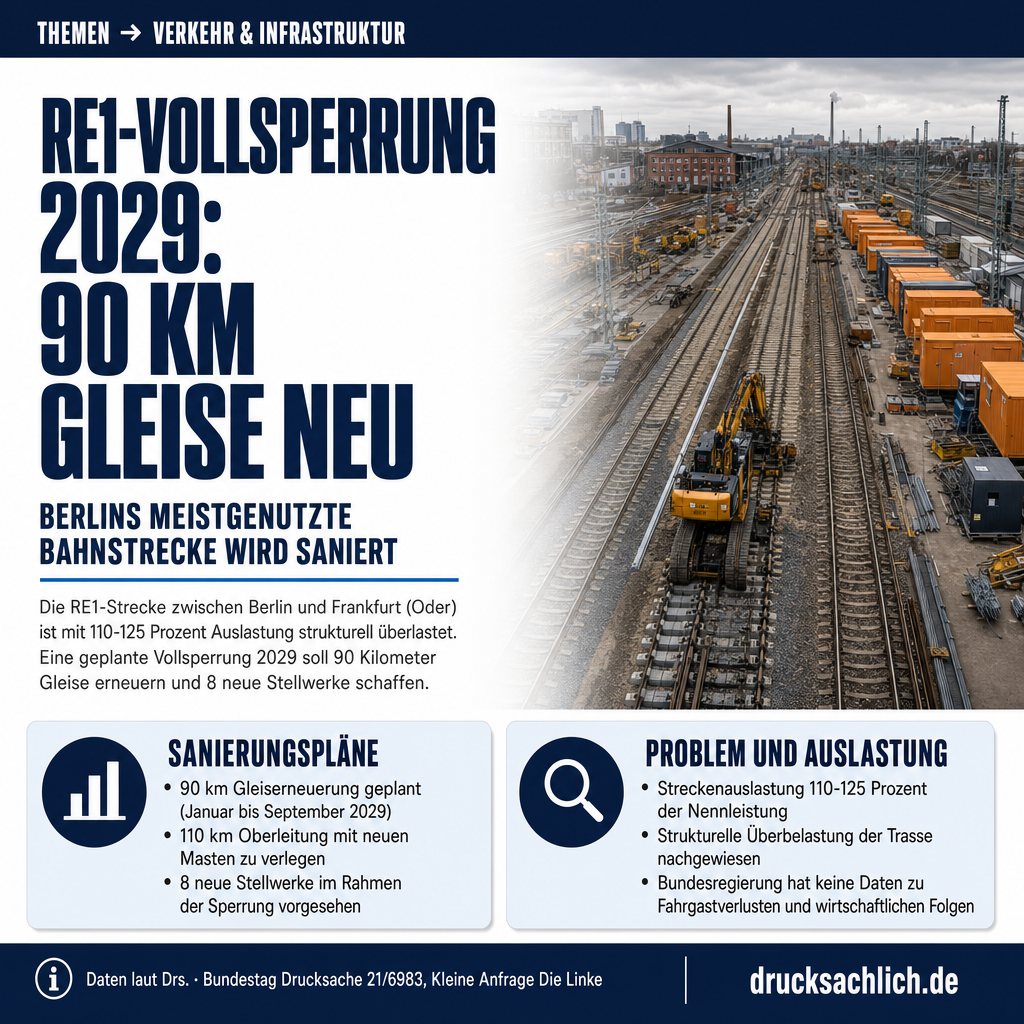 RE1-Vollsperrung 2029: 90 km Gleise und 8 Stellwerke geplant