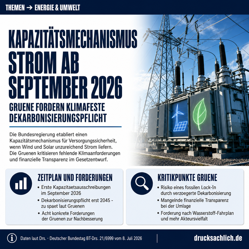 Kapazitätsmechanismus Strom: Grüne fordern klimafesten Rahmen