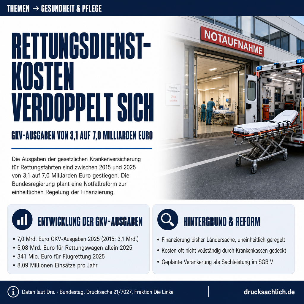 Rettungsdienst-Finanzierung: GKV-Ausgaben auf 7 Mrd. Euro gestiegen