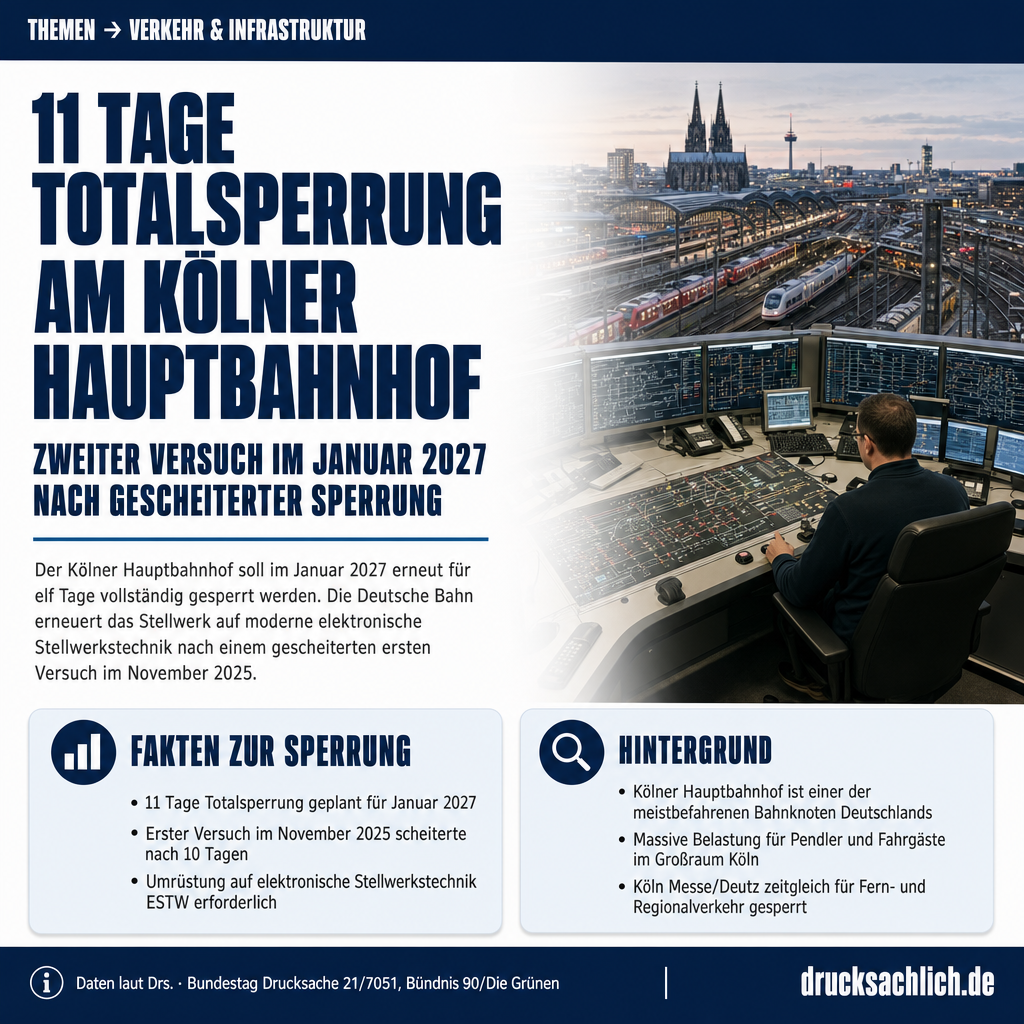 Kölner Hauptbahnhof: Zweite Totalsperrung für 11 Tage im Januar 2027
