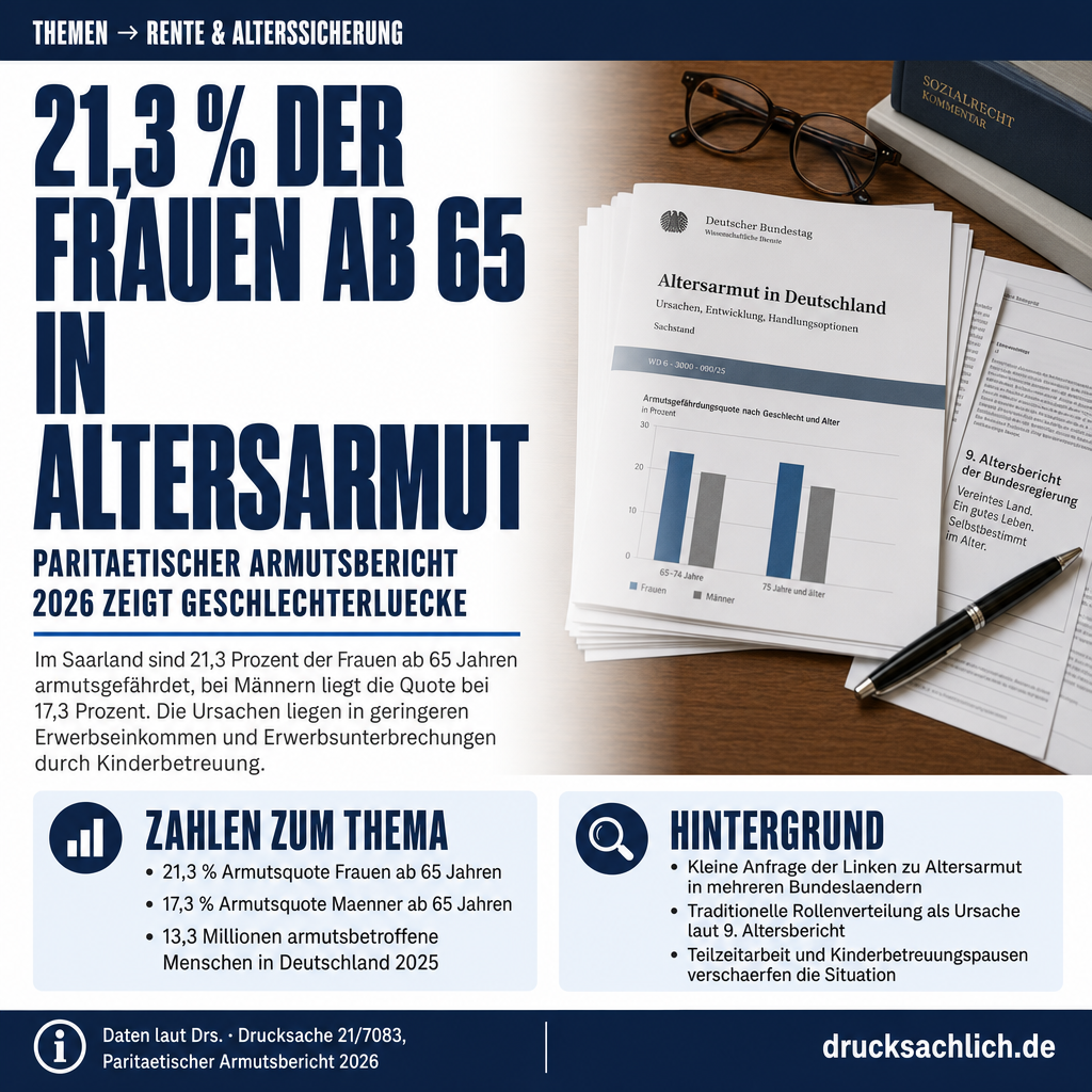 Altersarmut im Saarland: 21,3 % der Frauen ab 65 betroffen