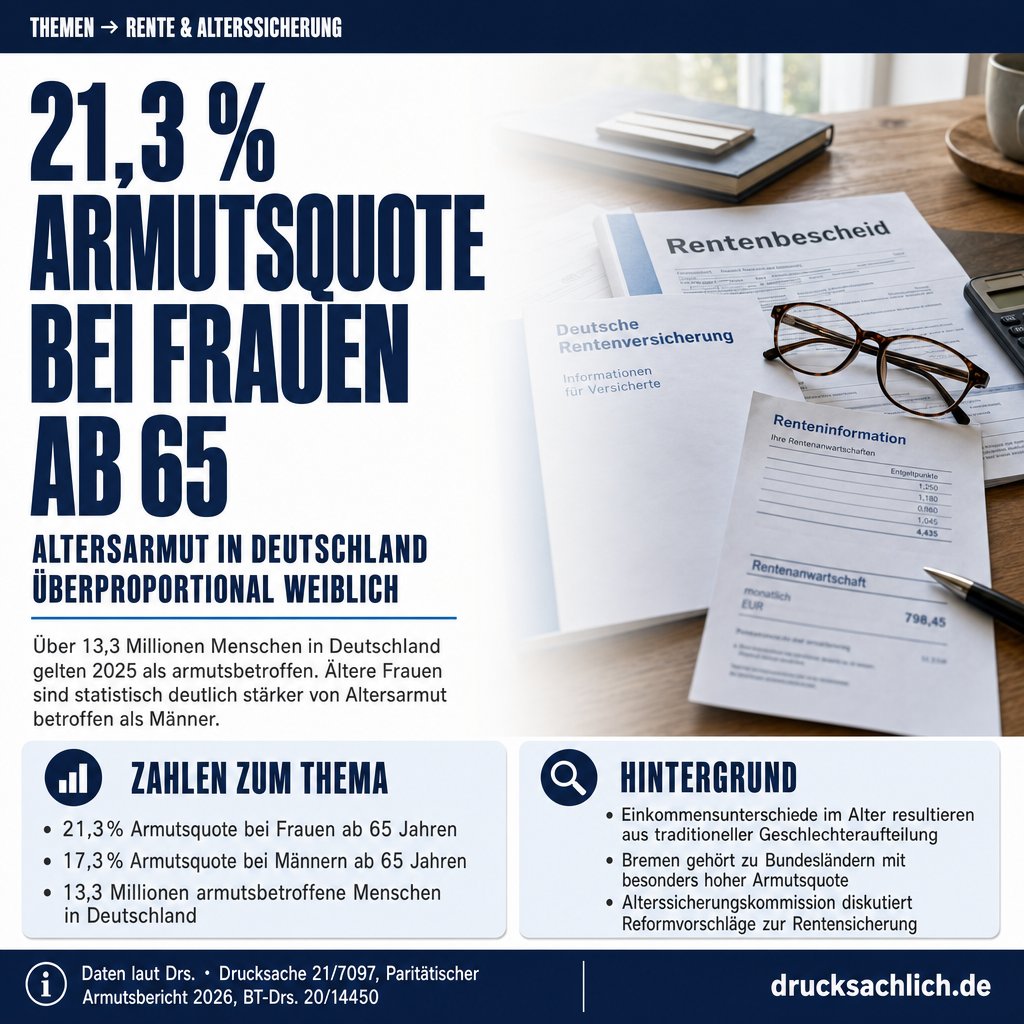 Altersarmut in Bremen: 21,3 % Armutsquote bei Frauen ab 65