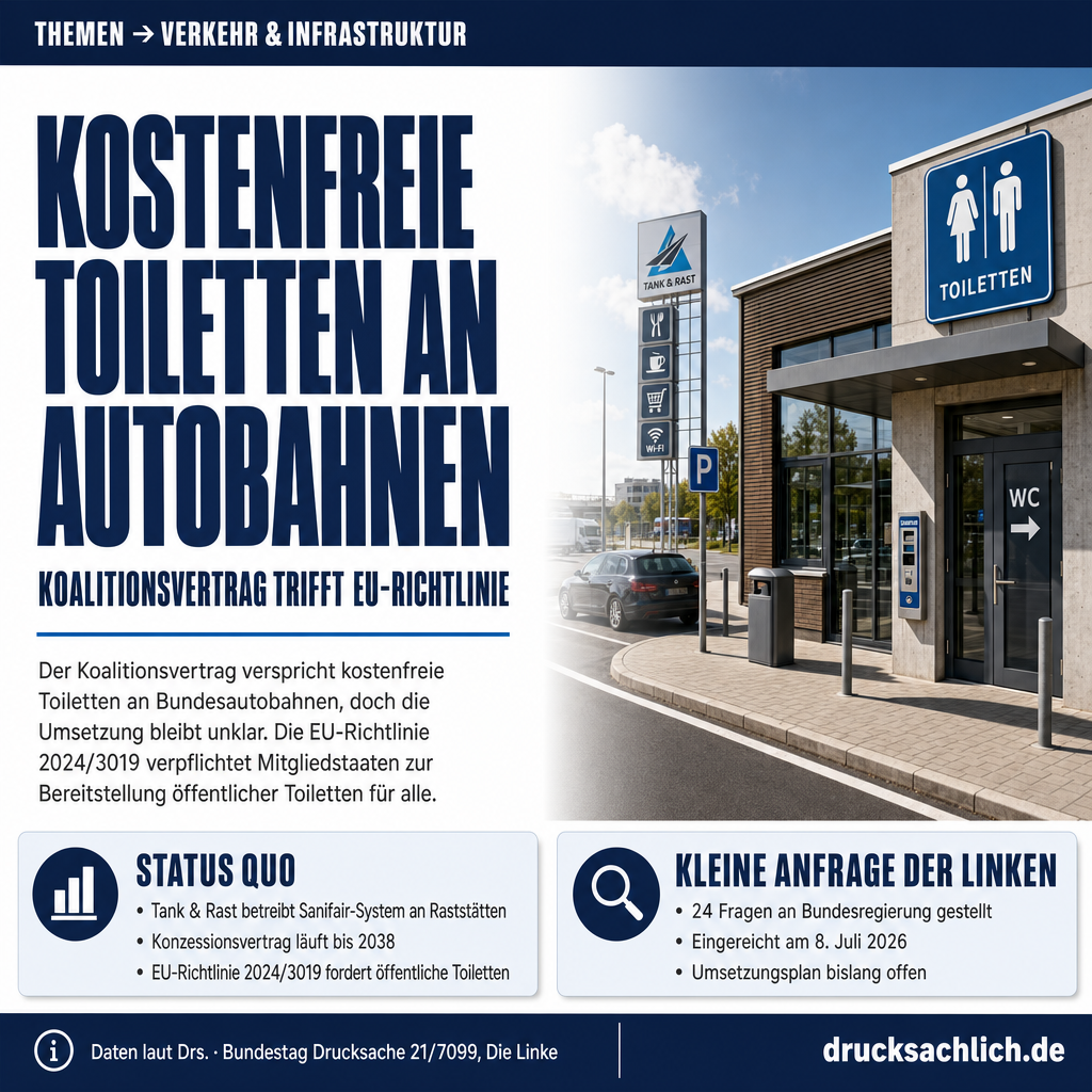Autobahn-Toiletten: Kostenfreier Zugang und EU-Abwasserrichtlinie