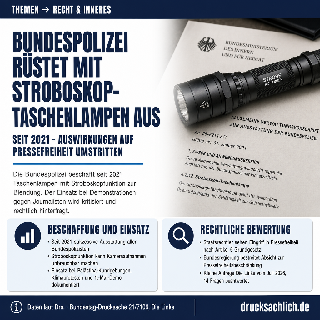 Stroboskop-Taschenlampen: Bundespolizei rüstet seit 2021 aus