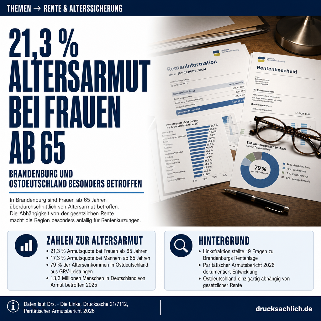 Altersarmut in Brandenburg: 21,3 % Armutsquote bei Frauen ab 65