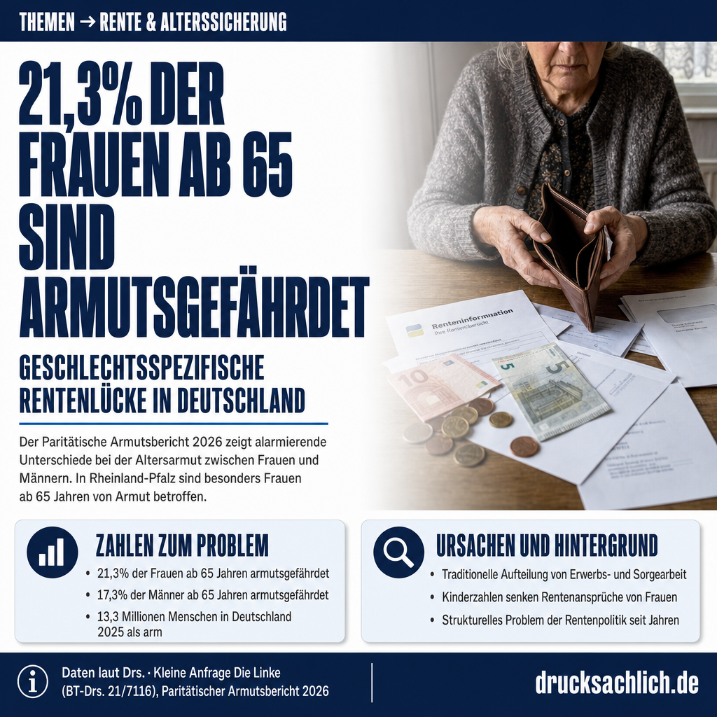 Altersarmut in Rheinland-Pfalz: 21,3 % der Frauen ab 65 betroffen