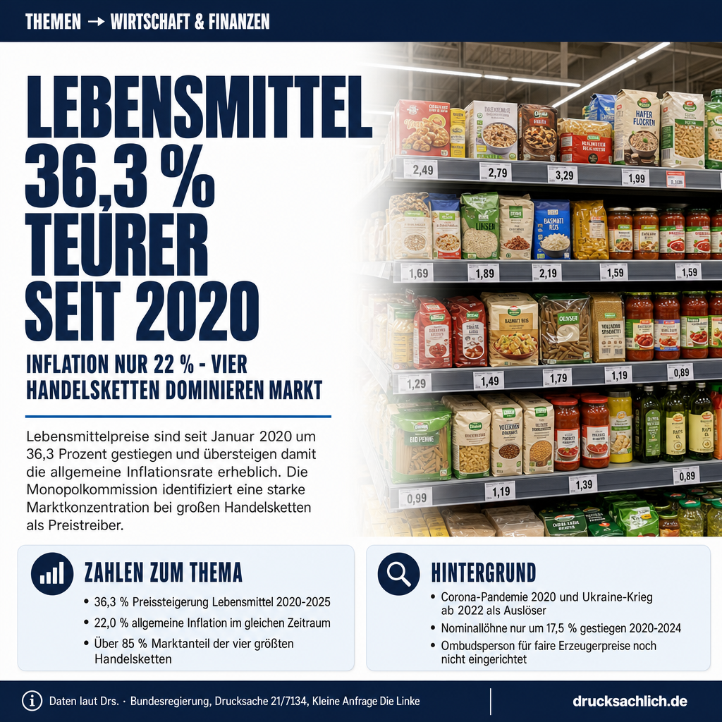Lebensmittelpreise: 36,3 % teurer seit 2020 – Antwort der Bundesregierung