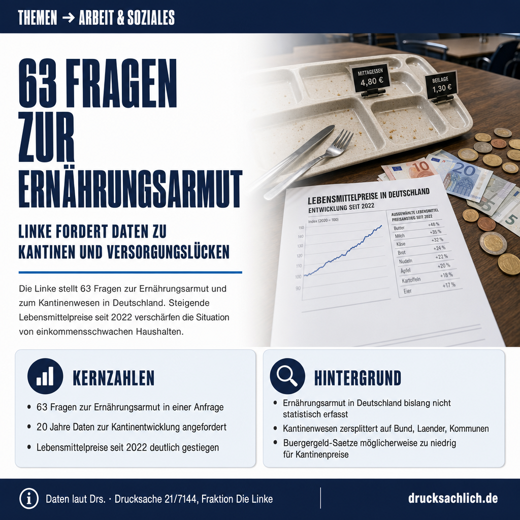 Ernährungsarmut: 63 Fragen zu Kantinen und Versorgungslage