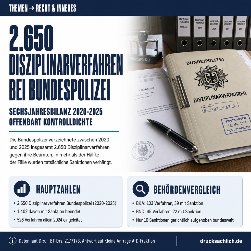 Disziplinarverfahren in Bundesbehörden: 2.650 Fälle bei der Bundespolizei