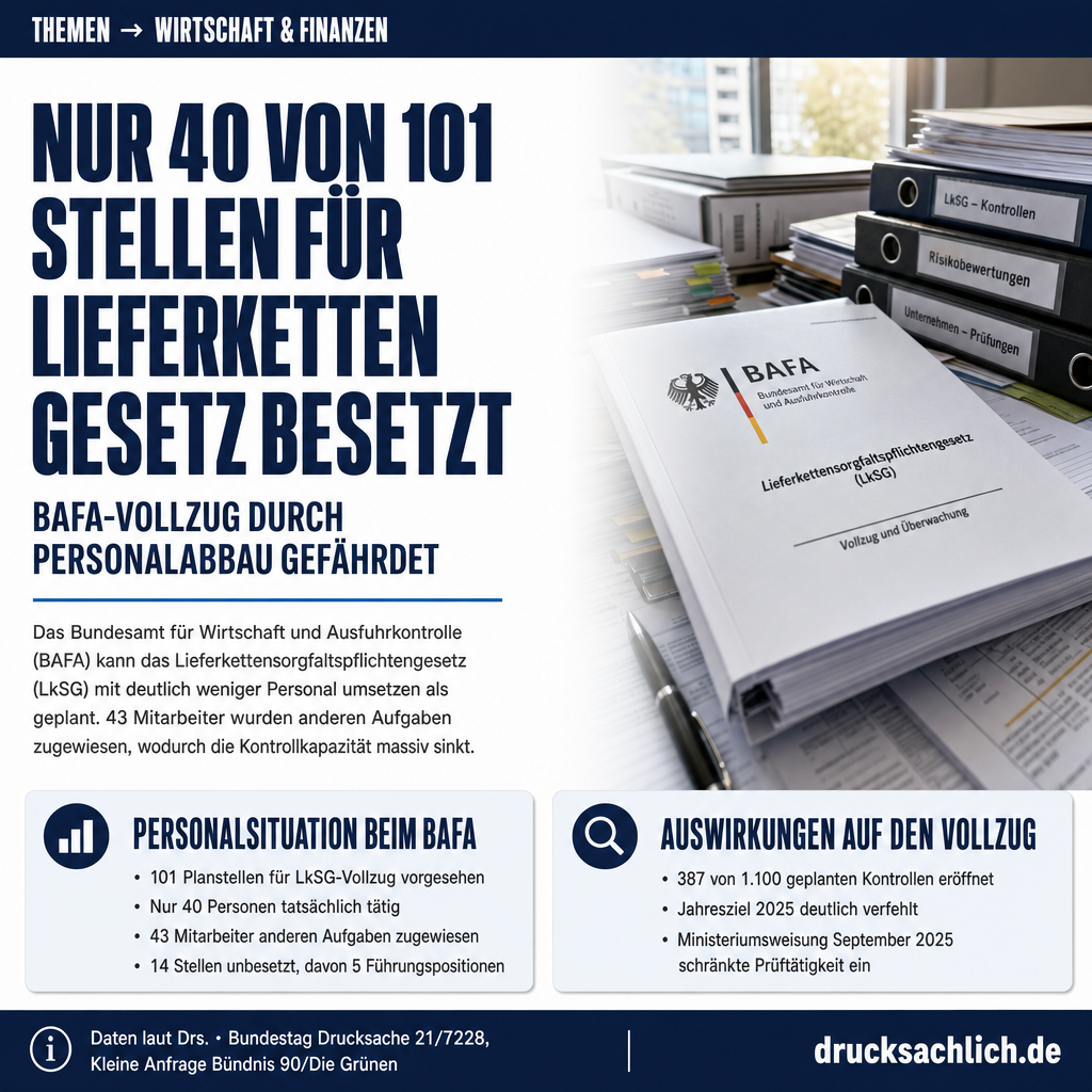 Lieferkettengesetz: BAFA-Vollzug trotz 43 abgezogener Stellen