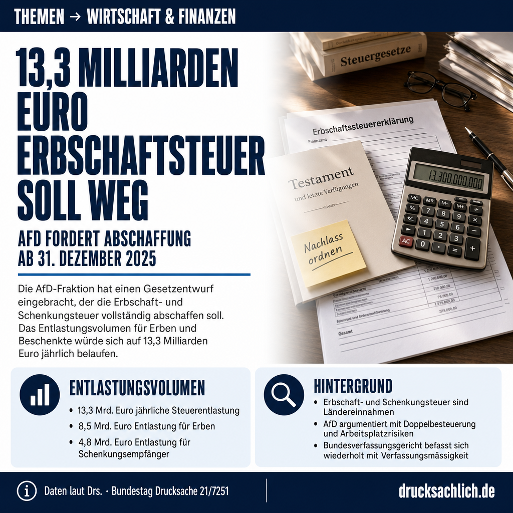 Erbschaftsteuer abschaffen: AfD fordert 13,3 Mrd. Euro Entlastung