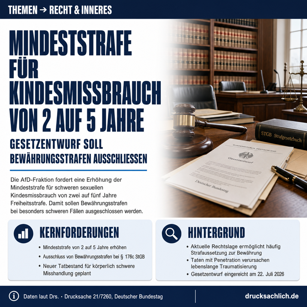 Kinderschutz: Mindeststrafe bei schwerem Missbrauch auf 5 Jahre
