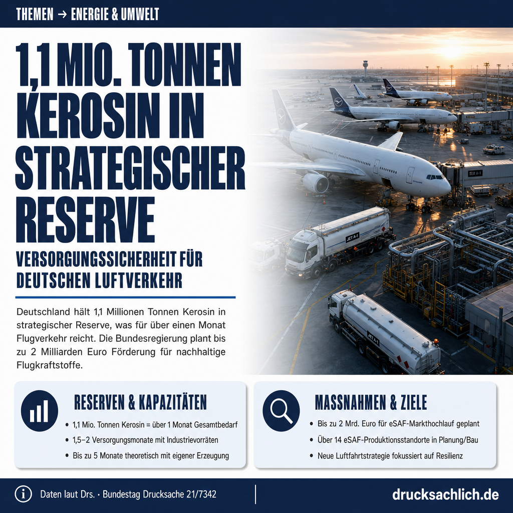 Kerosin-Versorgungssicherheit: 1,1 Mio. Tonnen Reserve für einen Monat