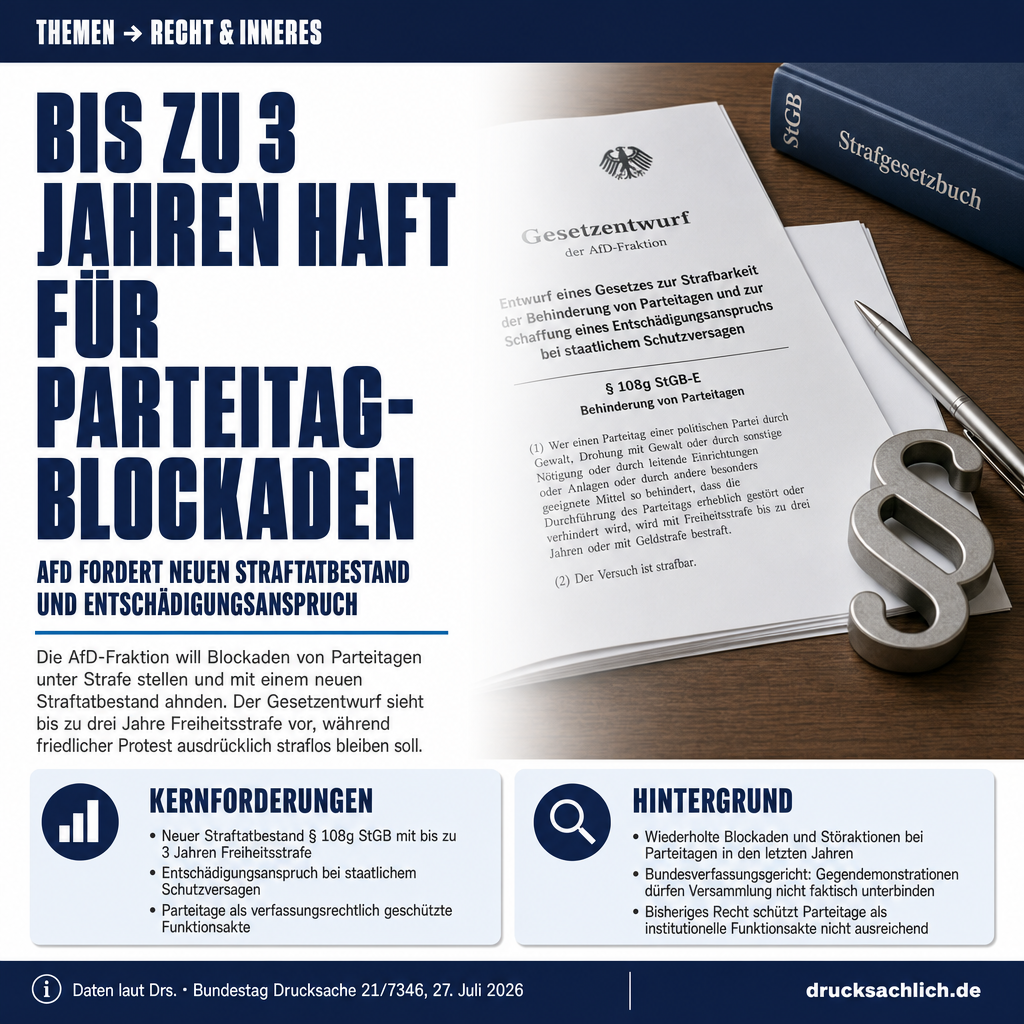Parteitage schützen: AfD will § 108g StGB und DemWiG 2026