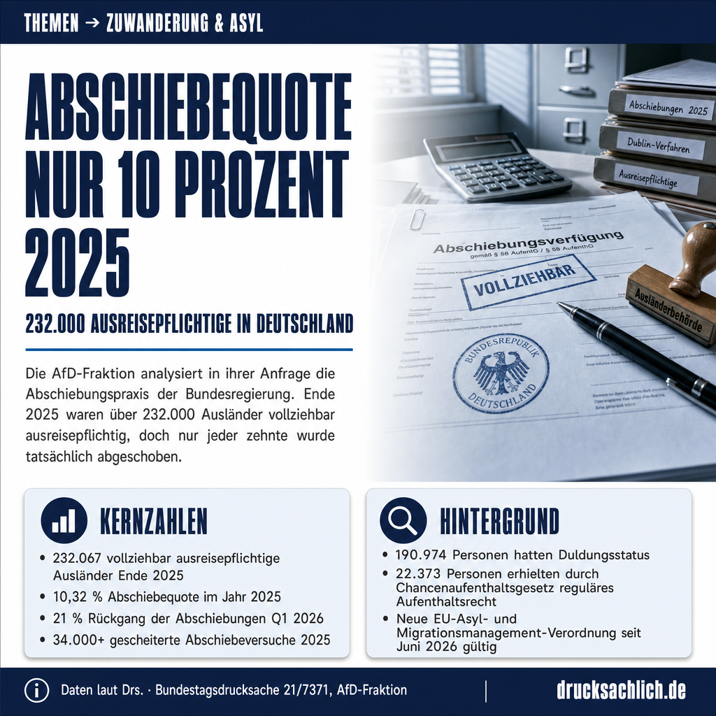 Abschiebungen 2026: Abschiebequote bei 10 Prozent – 56 Fragen