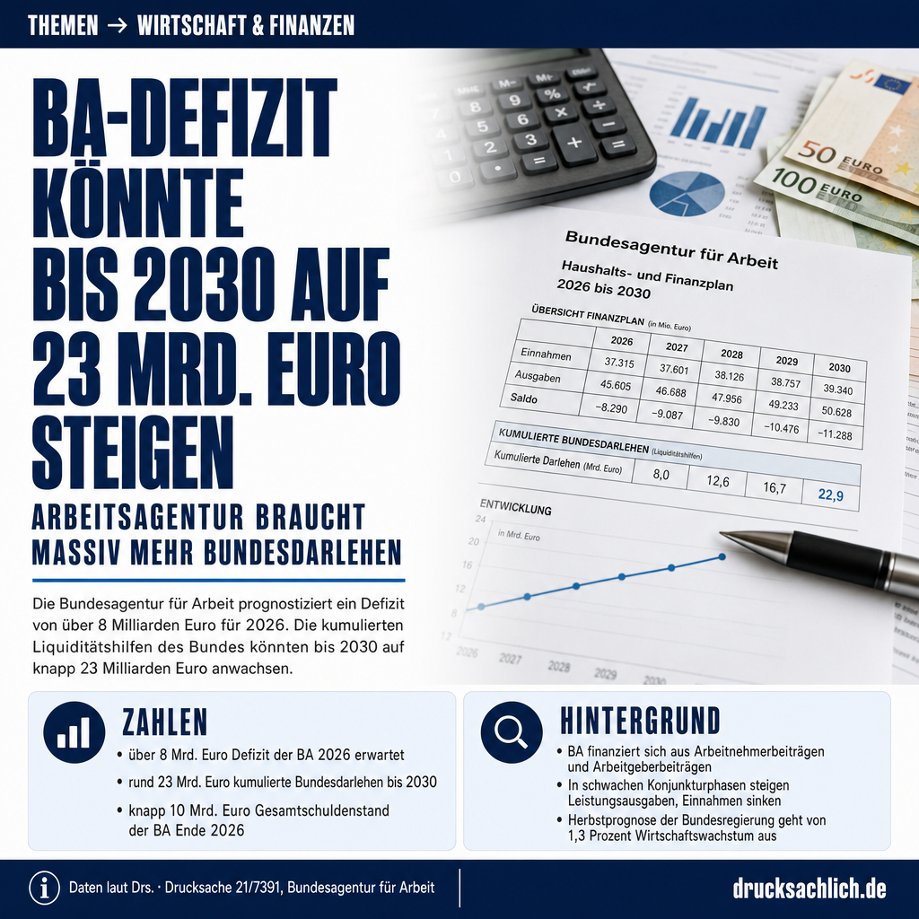 Bundesagentur für Arbeit: Defizit droht bis 2030 auf 23 Mrd. Euro zu steigen