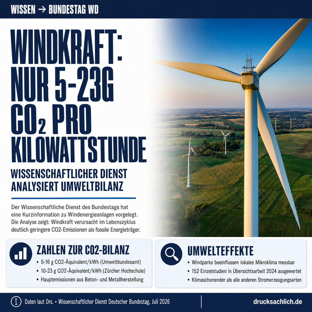 Windenergie: CO₂-Bilanz und Umweltauswirkungen analysiert