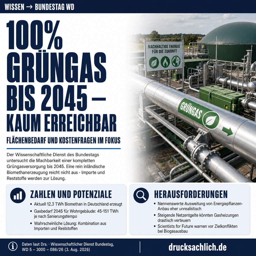 Grüngasquote bis 2045: Flächen- und Kostenfragen