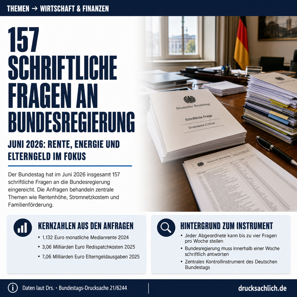 Schriftliche Fragen Juni 2026: 157 Antworten im Überblick