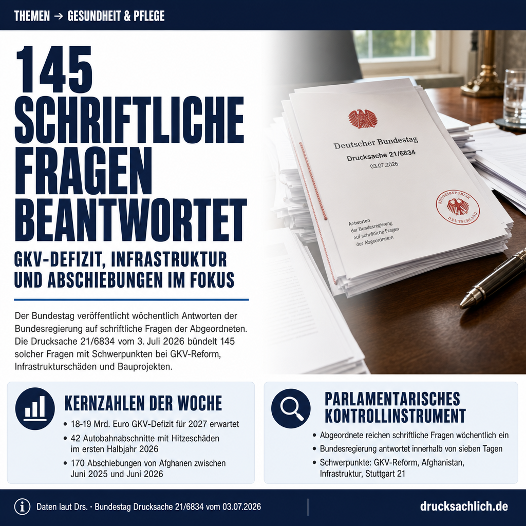 Schriftliche Fragen KW 27/2026: 145 Antworten im Überblick