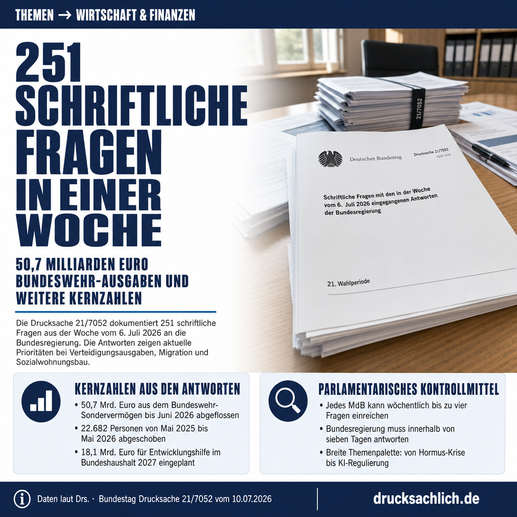 Schriftliche Fragen KW 28/2026: 251 Antworten im Überblick