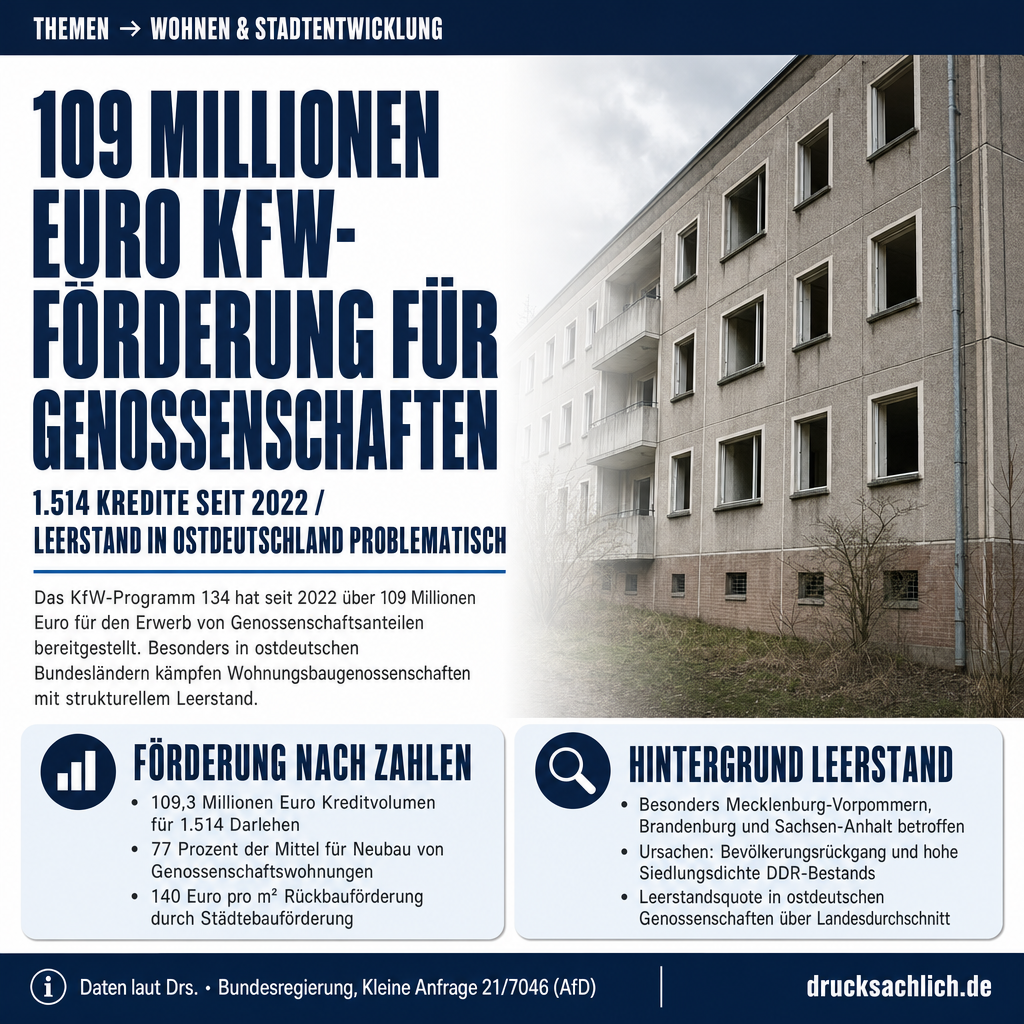 Wohnungsbaugenossenschaften: 109 Mio. Euro KfW-Förderung seit 2022