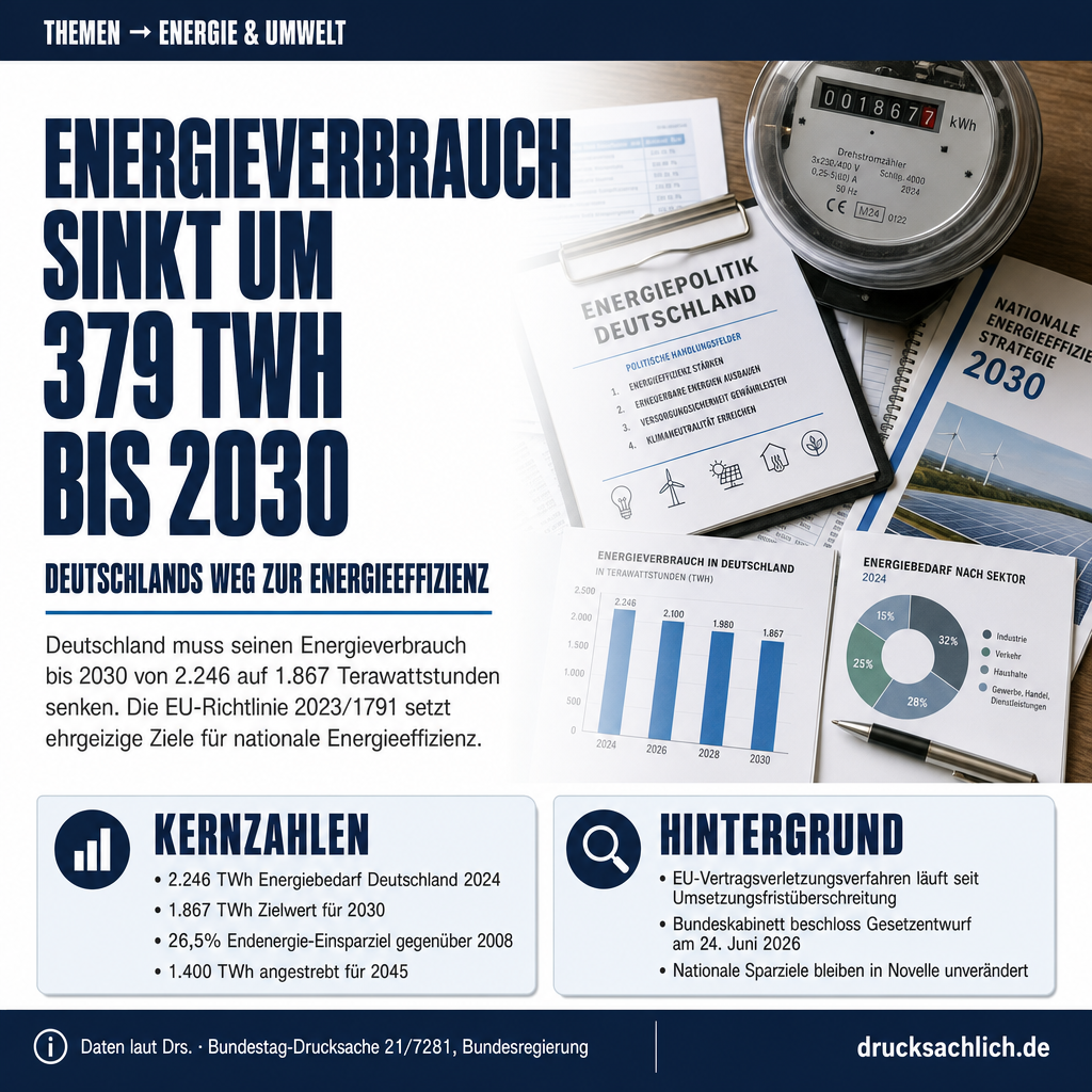 Energieeffizienzgesetz: Ziele 2030 und EU-Vertragsverletzungsverfahren