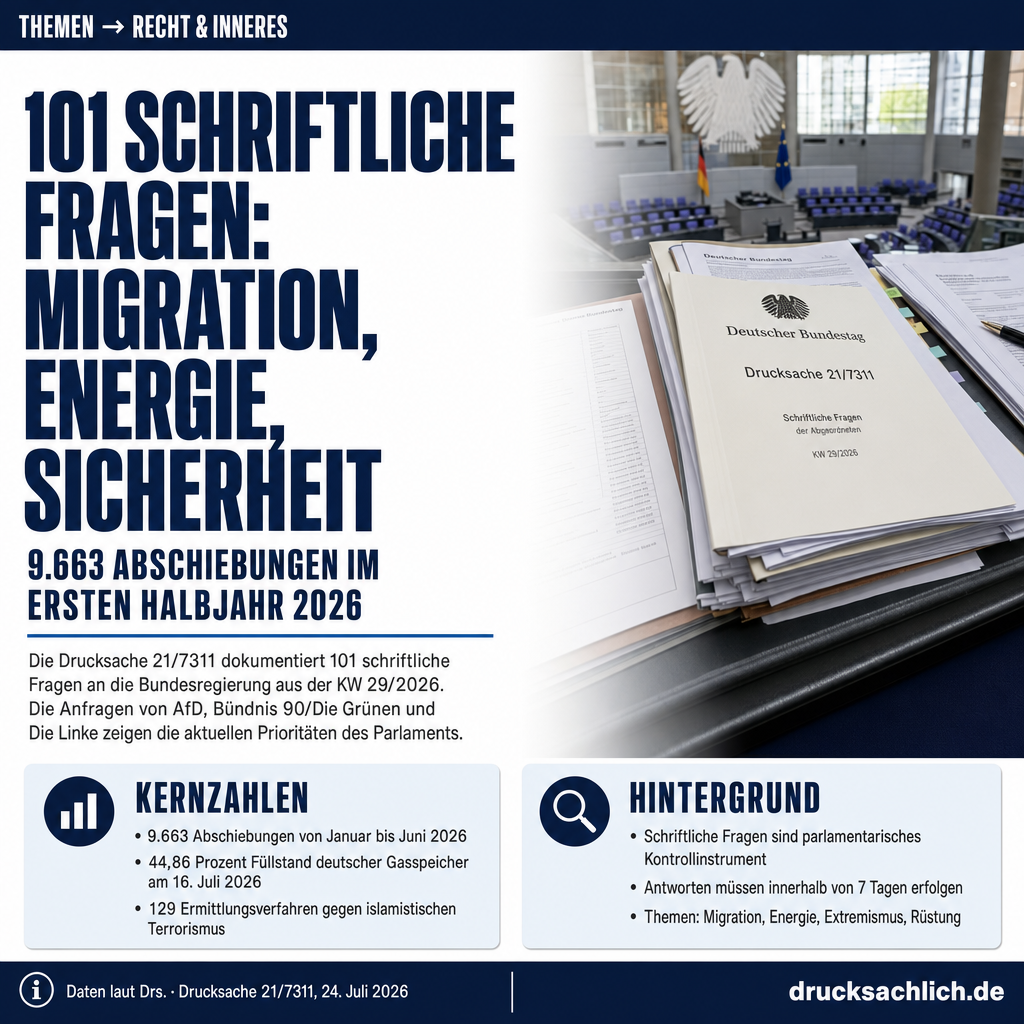 Schriftliche Fragen KW 29/2026: 101 Antworten im Überblick