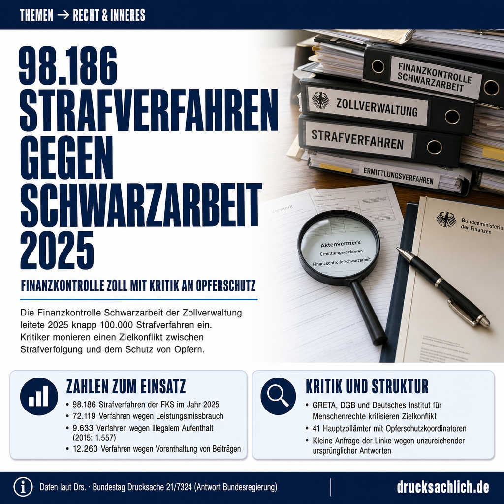 Finanzkontrolle Schwarzarbeit: 98.186 Strafverfahren 2025