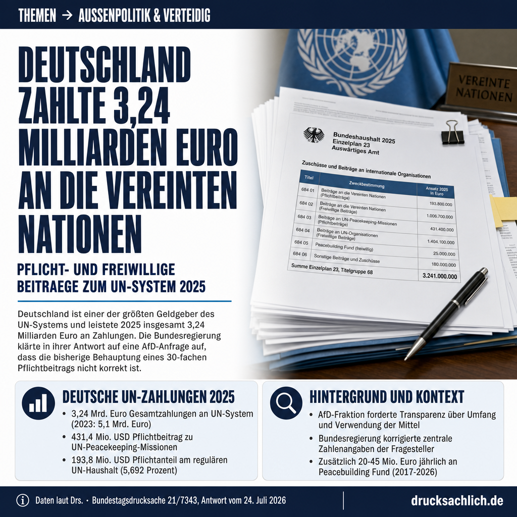 UN-Beiträge: Deutschland zahlte 3,24 Mrd. Euro im Jahr 2025