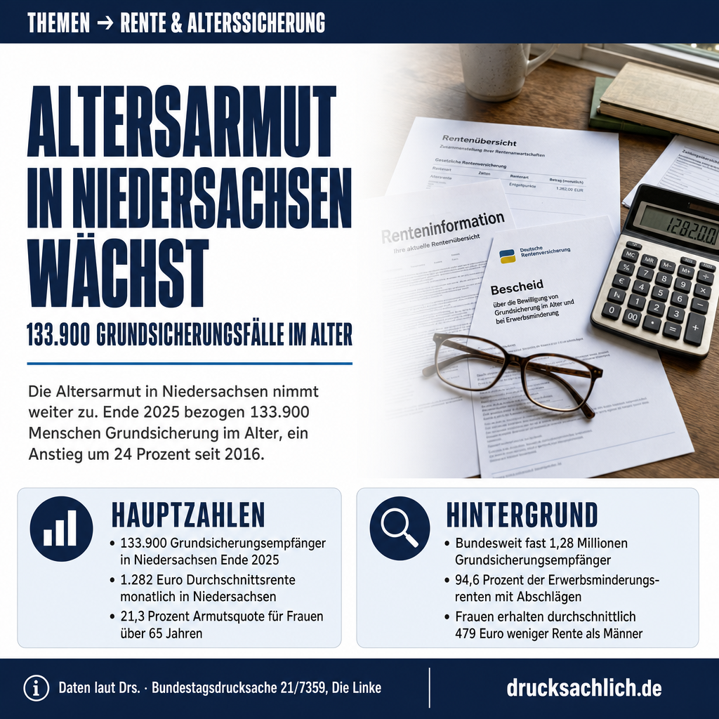Altersarmut Niedersachsen: Grundsicherung steigt auf 133.900 Fälle