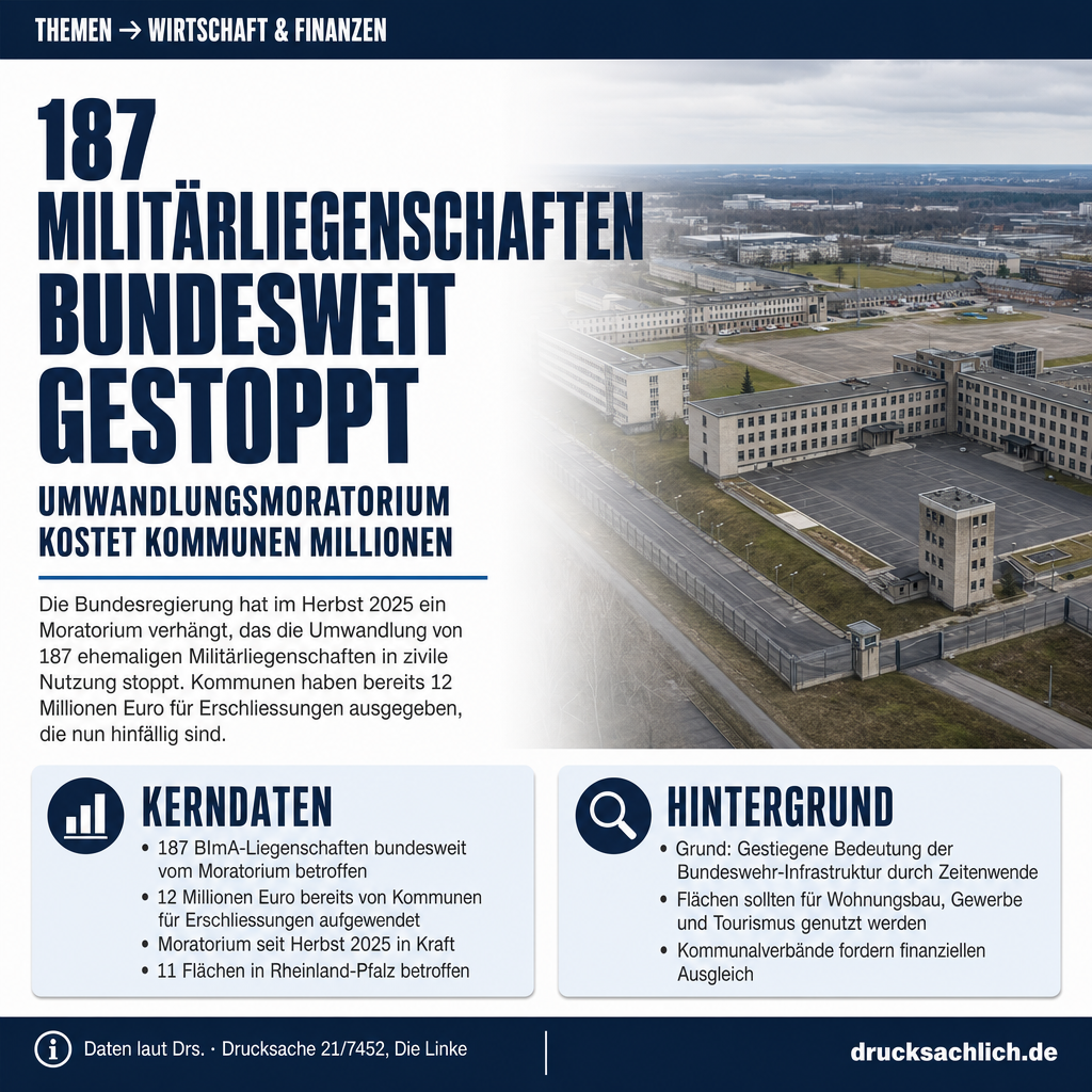 Militärliegenschaften-Moratorium: 187 BImA-Flächen gestoppt