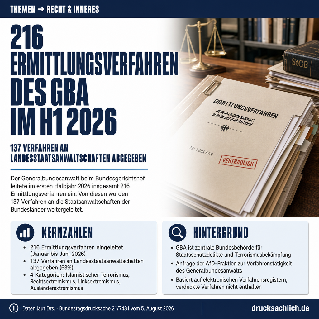 Generalbundesanwalt: 216 Verfahren im ersten Halbjahr 2026