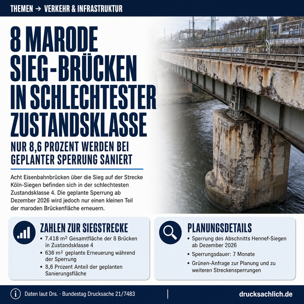Siegstrecke Köln–Siegen: 8 marode Brücken über die Sieg in Zustandsklasse 4
