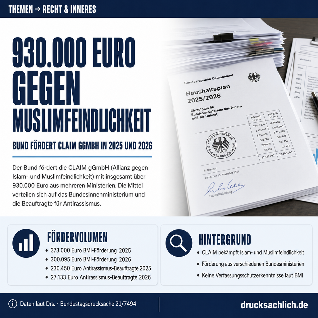 CLAIM-Förderung: Bund zahlt 930.000 Euro gegen Muslimfeindlichkeit