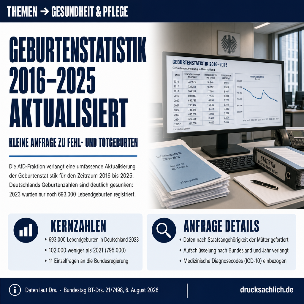 Geburtenstatistik 2016–2025: Anfrage zu Fehl- und Totgeburten