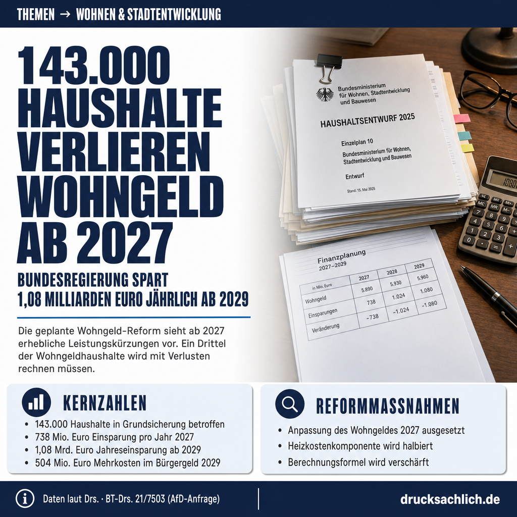 Wohngeld-Kürzungen 2027: 143.000 Haushalte in Grundsicherung