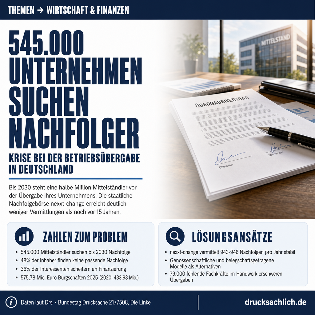 Unternehmensnachfolge: 545.000 Mittelständler suchen Nachfolger