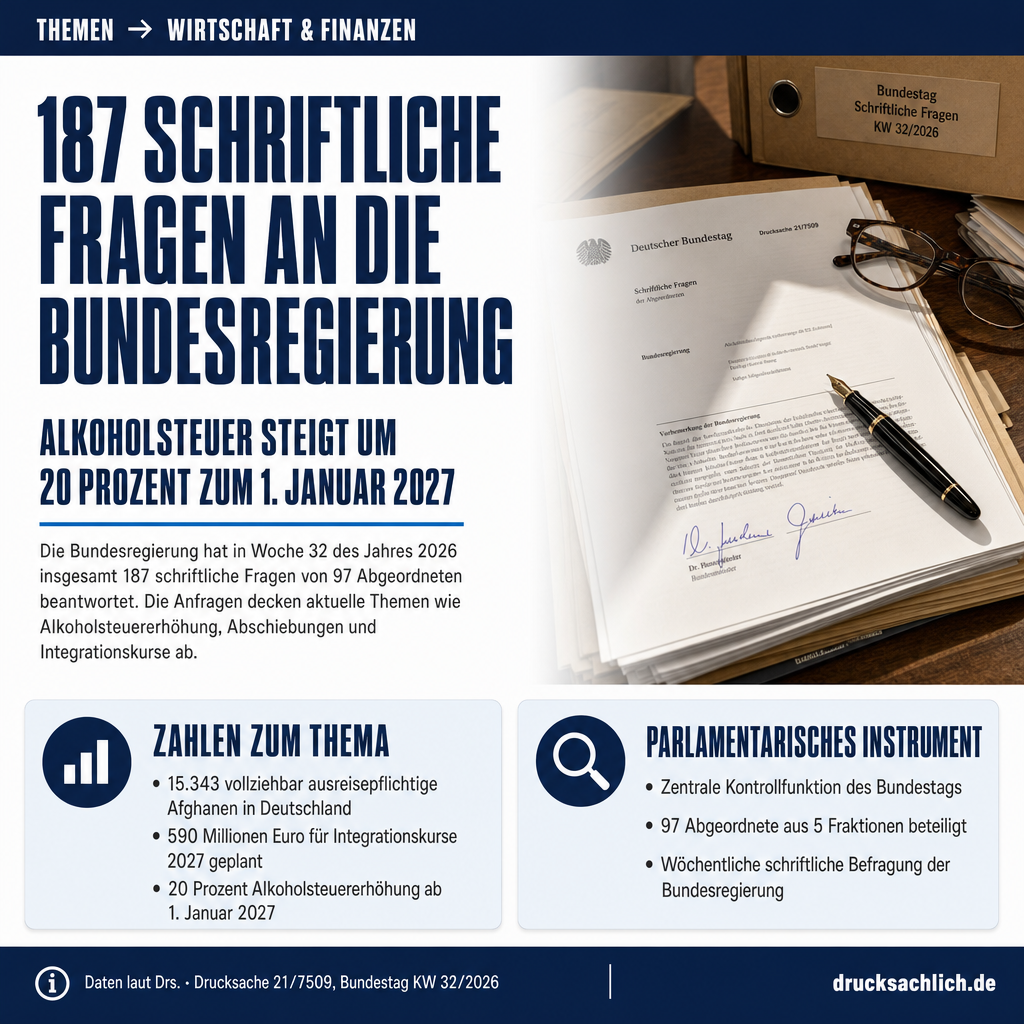 Schriftliche Fragen KW 32/2026: 187 Antworten der Bundesregierung