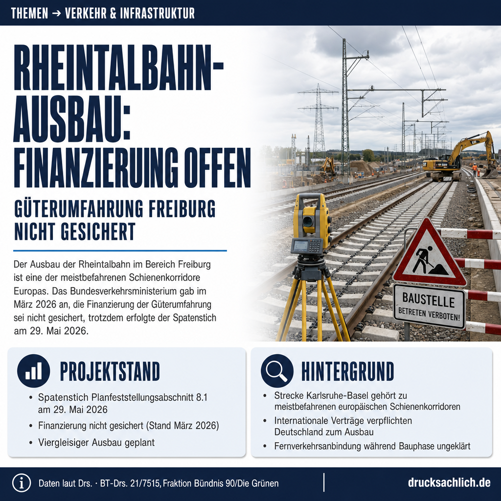 Rheintalbahn-Ausbau: Finanzierung der Güterumfahrung Freiburg offen