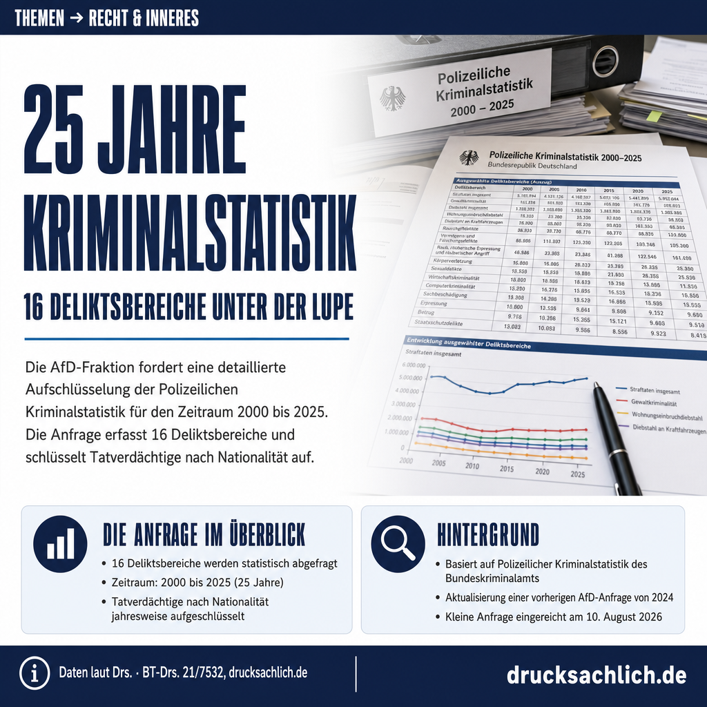 Kriminalitätsentwicklung 2000–2025: 16 Deliktsbereiche angefragt
