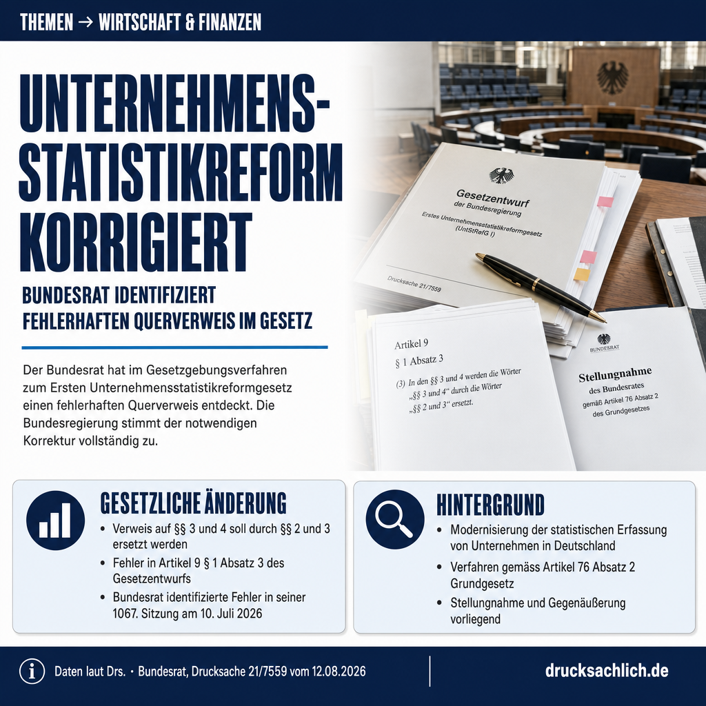 Unternehmensstatistikreform: Bundesrat korrigiert Verweis im Gesetz