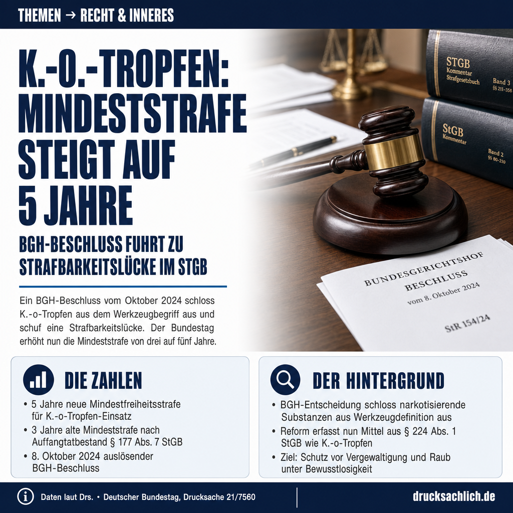 K.-o.-Tropfen: StGB-Reform erhöht Mindeststrafe auf 5 Jahre