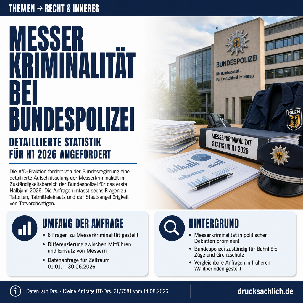 Messerkriminalität: Bundespolizei-Statistik H1 2026 angefragt