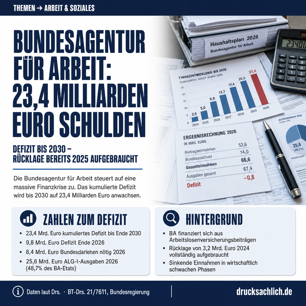 Bundesagentur für Arbeit: 23,4 Mrd. Euro Schulden bis 2030