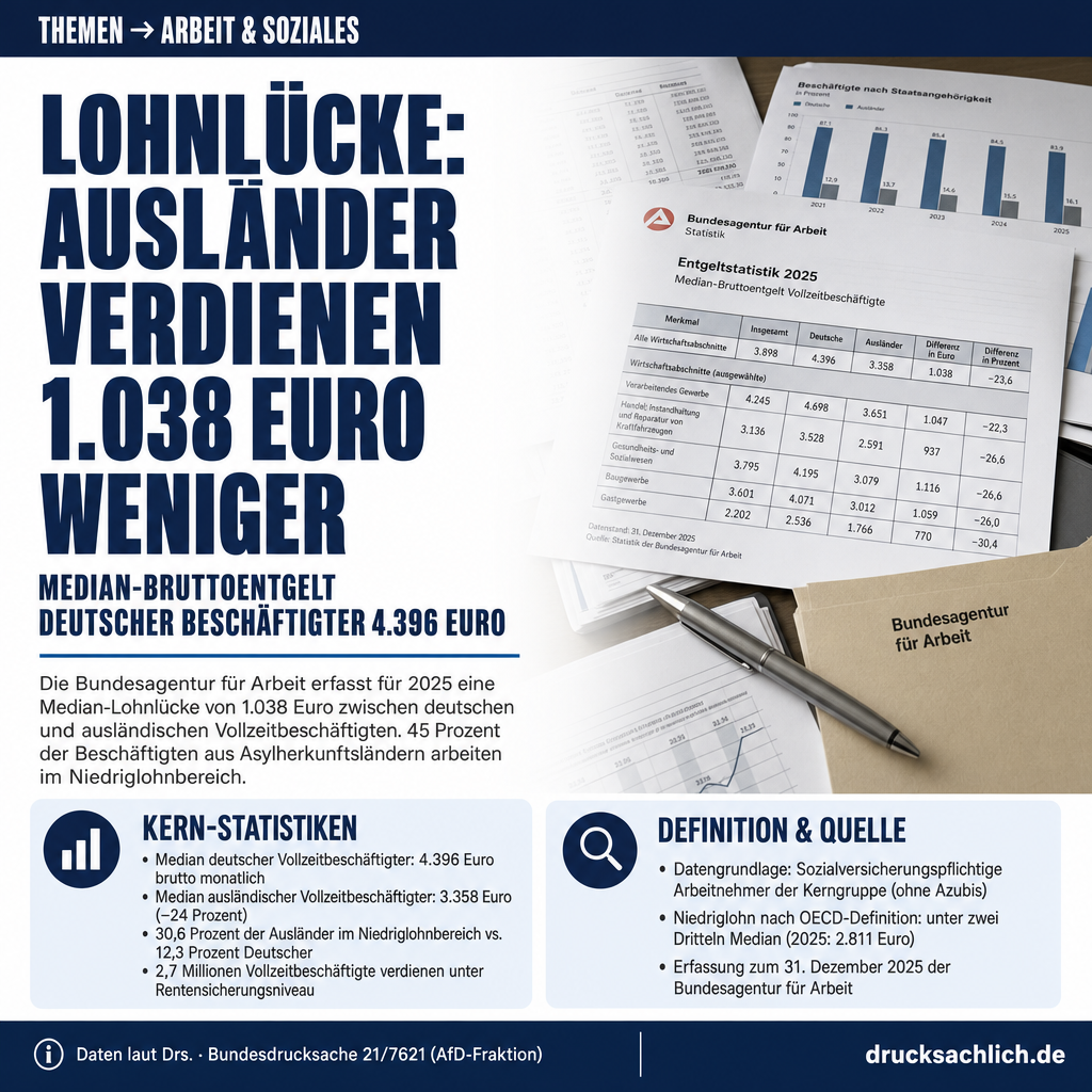 Lohnunterschied 2025: Ausländer verdienen 1.038 Euro weniger