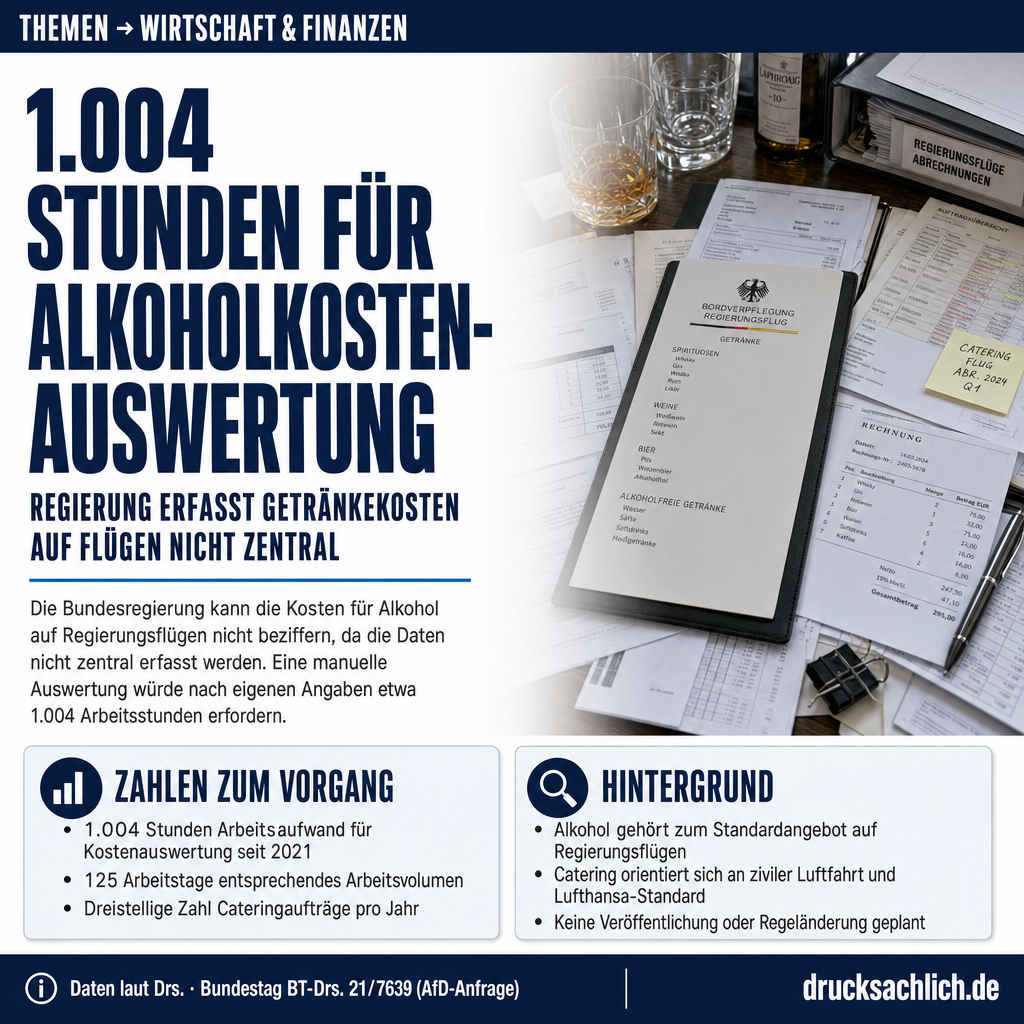 Alkohol auf Regierungsflügen: Kosten nicht erfasst