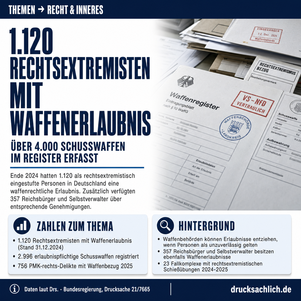 Rechtsextremisten mit Waffen: 1.120 Erlaubnisinhaber 2024