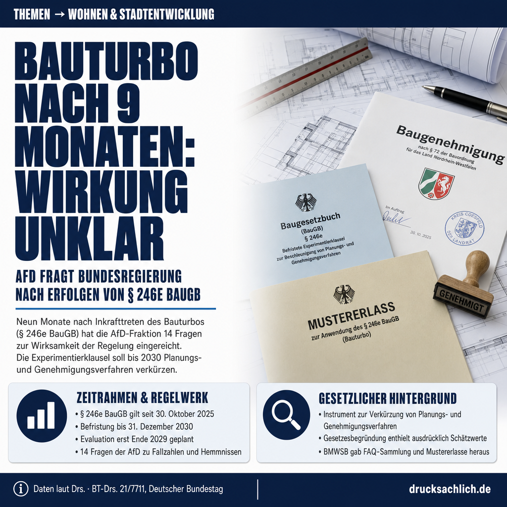 Bauturbo § 246e BauGB: AfD prüft Wirkung nach 9 Monaten